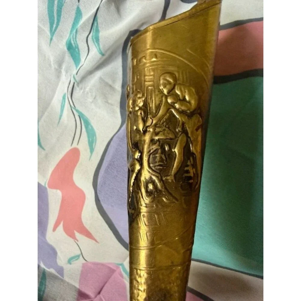 Vintage Brass Wall Pocket Cone Vase - 11